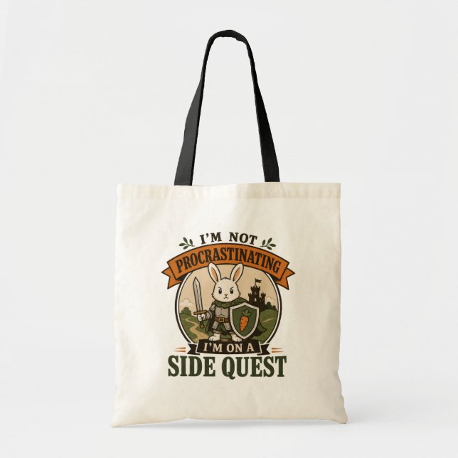 I’m Not Procrastinating Side Quest Rabbit Knight Tote Bag (Front)