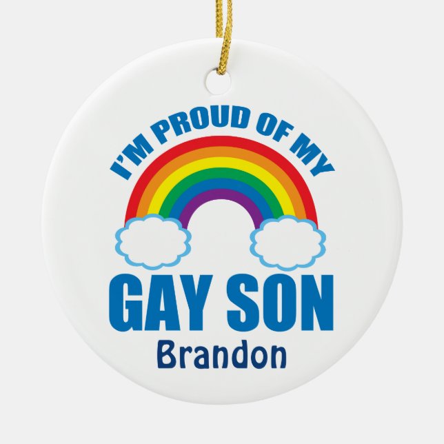 I’m Proud of My Gay Son Rainbow Mum Dad Monogram Ceramic Ornament (Front)