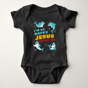 I’m So Happy Jesus Loves Me Kids Dolphin Christian Baby Bodysuit