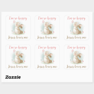 I’m So Hoppy Jesus Loves Me Cute Christian Bunny Square Sticker