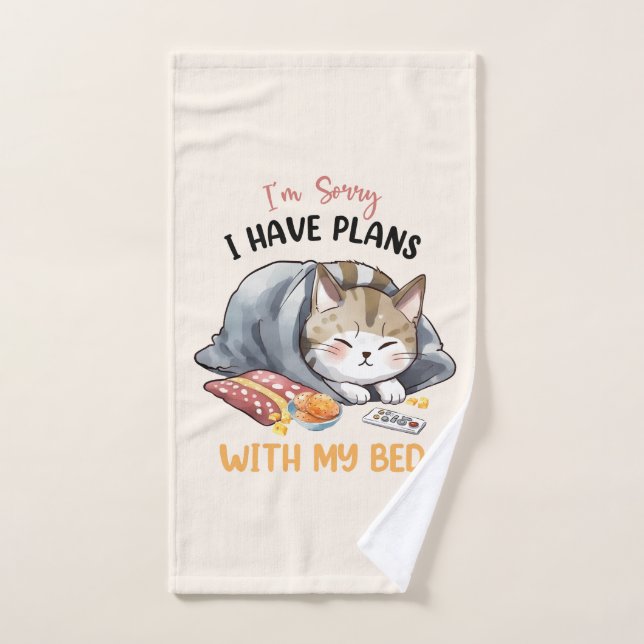 I’m Sorry, I Have Plans with My Bed – Cosy Cat Bath Towel Set (Hand Towel)