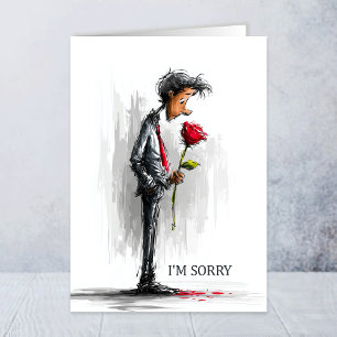 I’m Sorry Sad Man Holding Red Rose Card