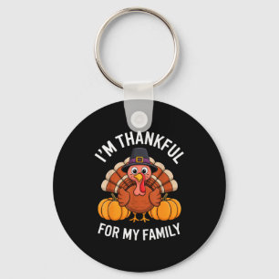 I’m Thankful For My Family Cute Turkey Thanksgivin Key Ring