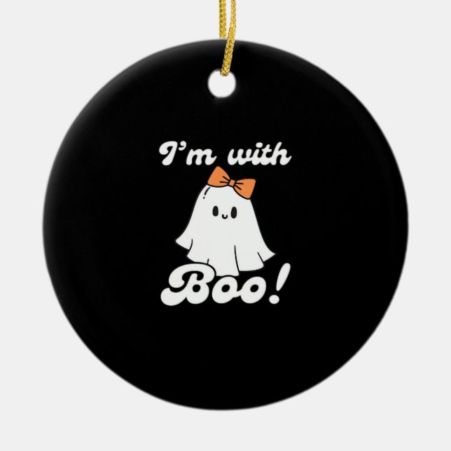 I’m With Boo Funny Retro Ceramic Ornament (Front)