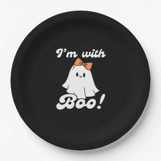 I’m With Boo Funny Retro Paper Plate (Front)