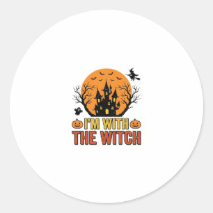 I’m With The Witch Vintage Halloween Castle Design Classic Round Sticker