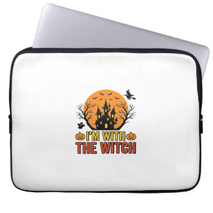 I’m With The Witch Vintage Halloween Castle Design Laptop Sleeve