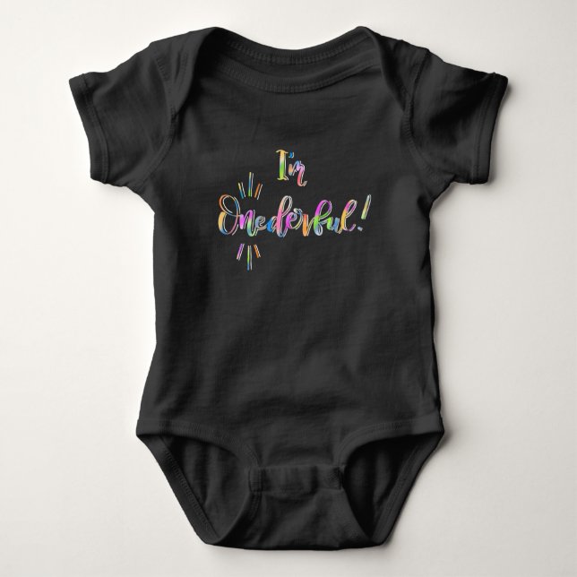 I’m Wonderful Onederful First Birthday Baby Outfit Bodysuit (Front)