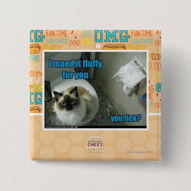 I maed it fluffy fur you 15 cm square badge (Front)