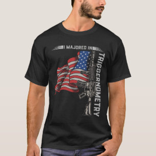 I Majored In Triggernometry Gun American Flag -Pri T-Shirt