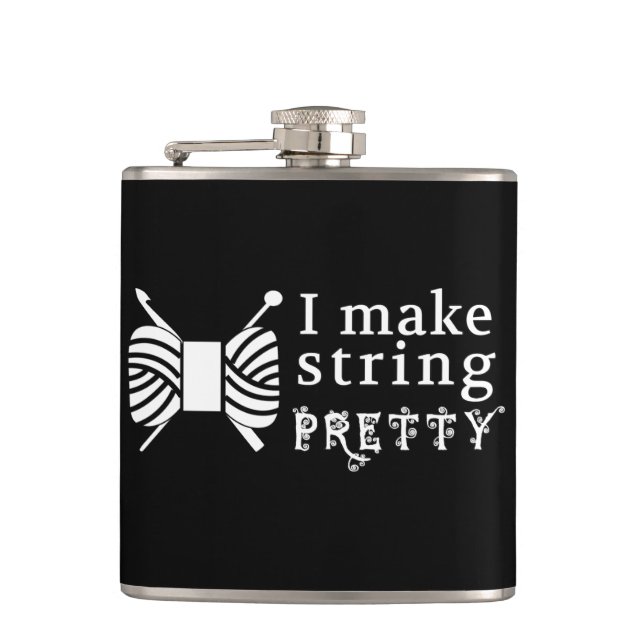 I Make String Pretty Crafts {Dark} Hip Flask (Front)