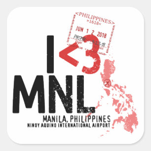 I ♥ Manila (MNL) Aviation Stamp Square Sticker