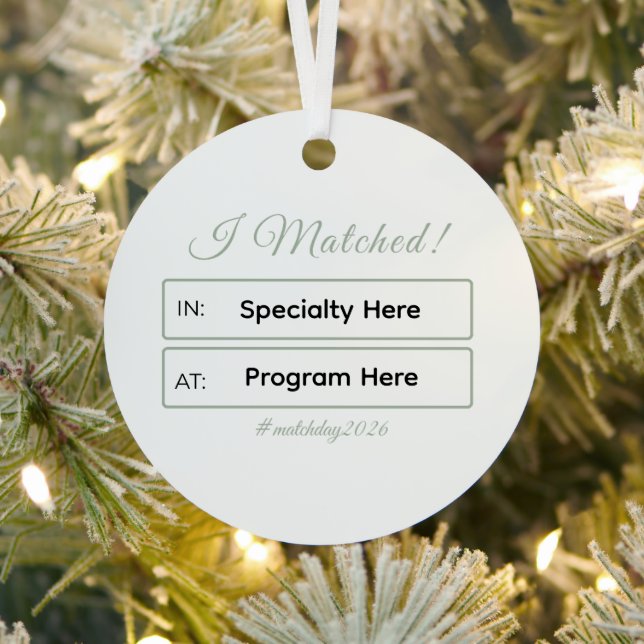 “I Matched!” Personalized Residency Match Metal Tree Decoration (Insitu)