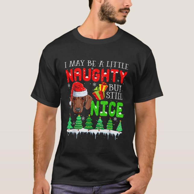 I May Be Little Naughty But Still Nice Xmas Dachsh T-Shirt (Front)