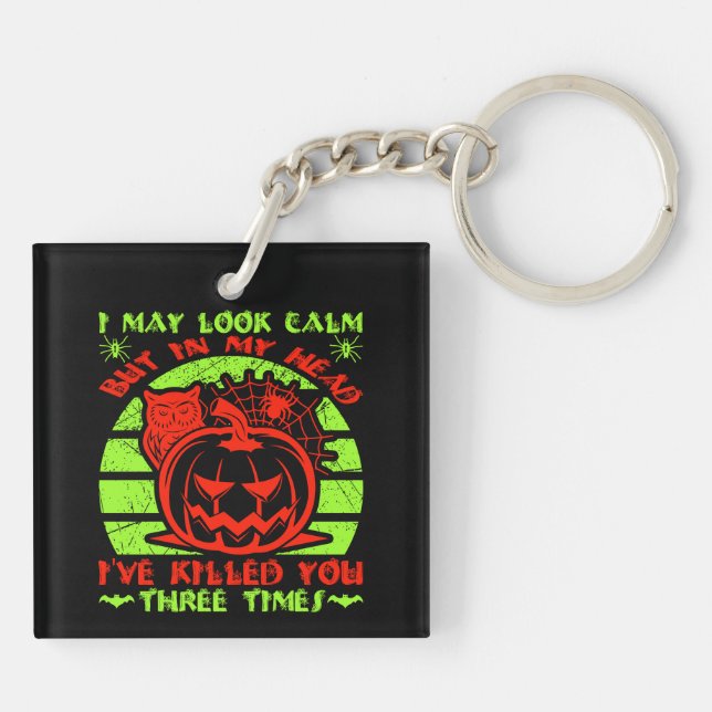I May Look Calm But Halloween Spider Owl Pumpkin  Key Ring (Back)