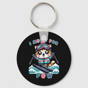 I Meow For Pow Funny Kawaii Cat Skiing Cool Anime Key Ring