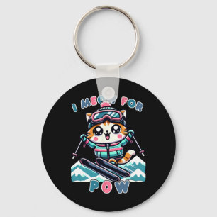 I Meow For Pow Funny Kawaii Cat Skiing Cool Anime  Key Ring