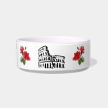 *~* I MEOW IN ITALIAN COLOSSEUM RED ROSES BOWL<br><div class="desc">" I MEOW IN ITALIAN CAT is the text found on this Italian CAT FOOD PET WATER BOWL. The WHITE bowl has a black outline of a VENETIAN MASK flanked on both sides with a small BOUQUET of RED ROSES. The leaves of the red roses are GREEN which match the...</div>