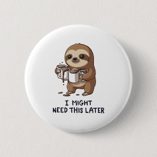 I Might Need Coffee Later - Lazy Sloth Humour 6 Cm Round Badge