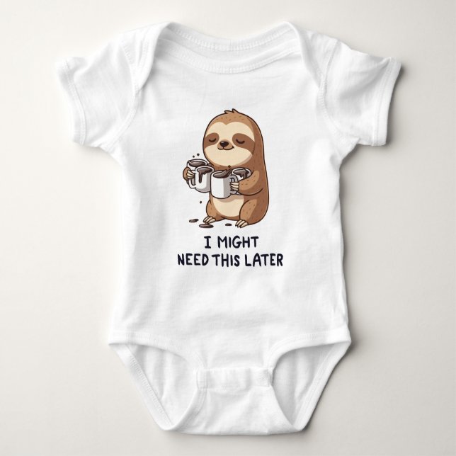 I Might Need Coffee Later - Lazy Sloth Humour Baby Bodysuit (Front)