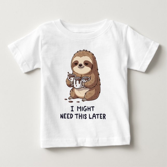 I Might Need Coffee Later - Lazy Sloth Humour Baby T-Shirt (Front)