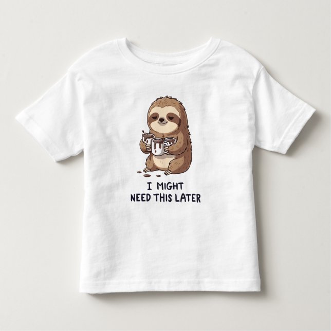 I Might Need Coffee Later - Lazy Sloth Humour Toddler T-Shirt (Front)