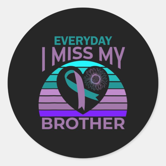 I Miss My Brother Heart Ribbon Suicide Awareness S Classic Round Sticker (Front)