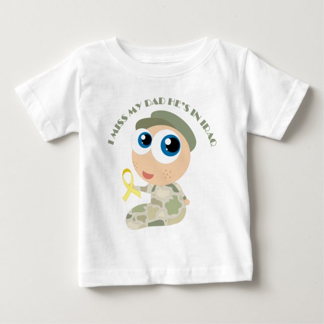I Miss My Dad Soldier Kids Yellow Ribbon Baby T-Shirt (Front)