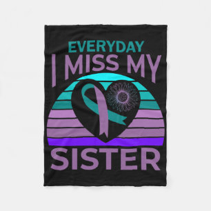 I Miss My Sister Heart Ribbon Suicide Awareness Br Fleece Blanket