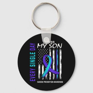 I Miss My Son Awareness Prevention Aamerican Flag Key Ring