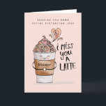 I Miss You A Latte Kawaii Coffee Social Distancing Card<br><div class="desc">Show your love and tell the loved ones in your life your thinking of them and missing them with our cute "I Miss You A Latte" greeting card. Card features our hand-drawn kawaii style latte coffee-to-go cup illustration. Whimsical latte mug kawaii character with swirl and heats creating the latte foam....</div>