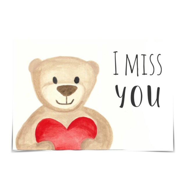 "I Miss You" Bear with Heart Watercolour Card (Creator Uploaded)