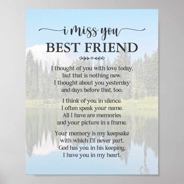I Miss You Best Friend Poem Poster (Front)