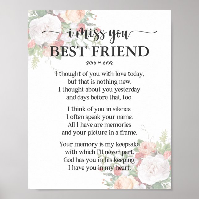 I Miss You Best Friend Poem Poster (Front)