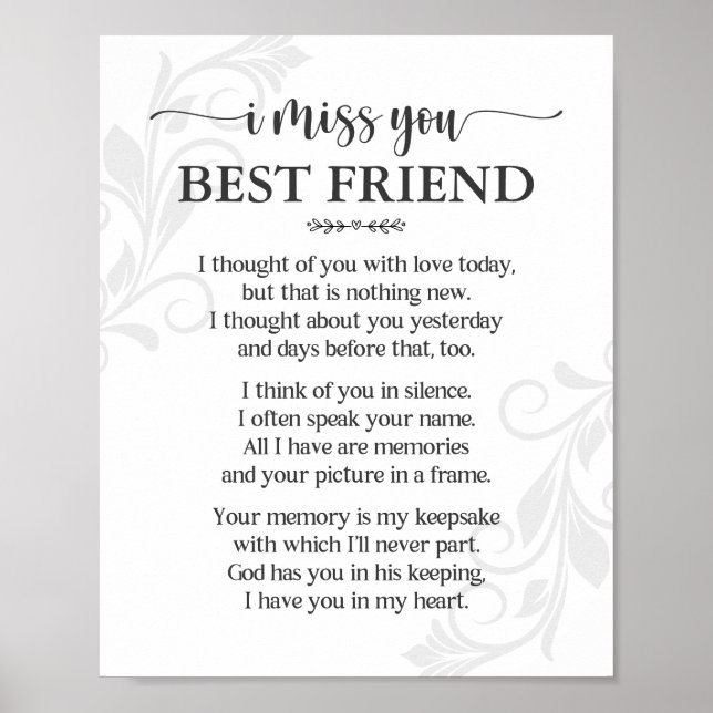 I Miss You Best Friend Poem Poster (Front)