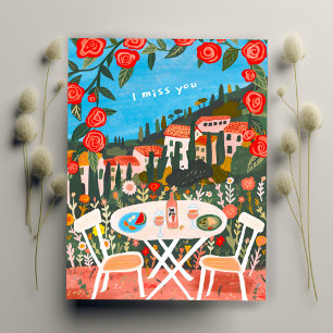 I Miss You Countryside Lunch for Two w Views Art Postcard
