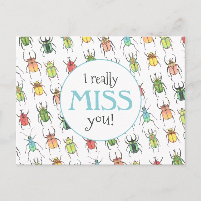 I Miss You Love Bugs Beetle Pattern Teacher Postcard (Front)