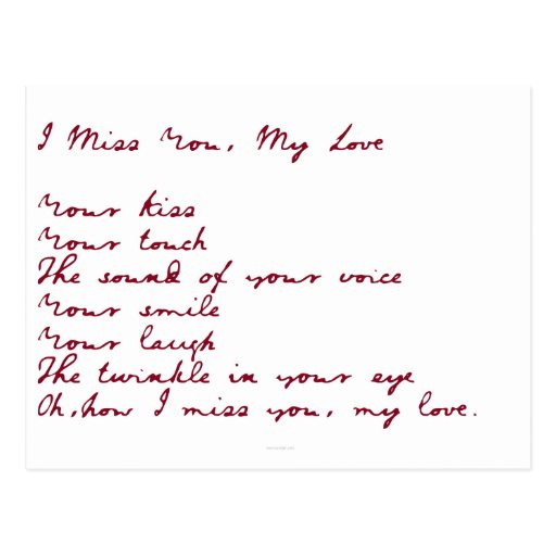 I Miss You, My Love Poem Postcard | Zazzle