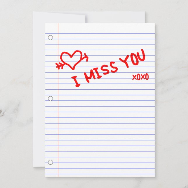 i miss you : notebook paper invitation (Front)