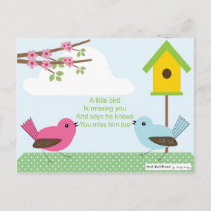 I Miss You Poem from a Boy: Birdhouse and 2 Birds Postcard