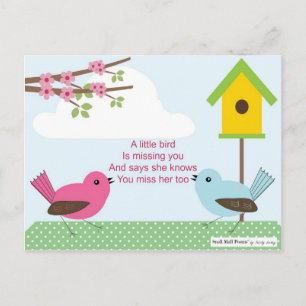 I Miss You Poem from a Girl: Birdhouse and 2 Birds Postcard