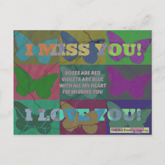 I Miss You Poem: Roses are Red Love Poem Postcard