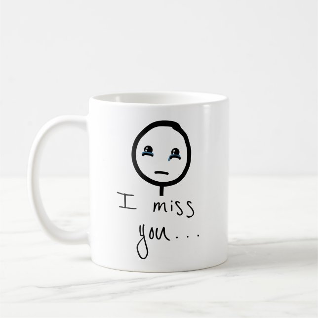 I miss You Stickman sketch, Tears Crying Meme Coffee Mug (Left)