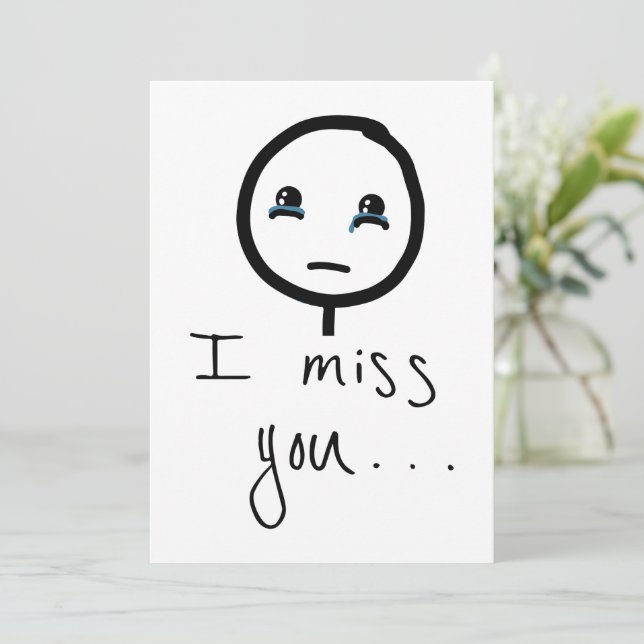 I miss You Stickman sketch, Tears Crying Meme Holiday Card (Standing Front)