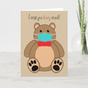 I Miss You Teddy Bear in Covid-19 Face Mask Holiday Card