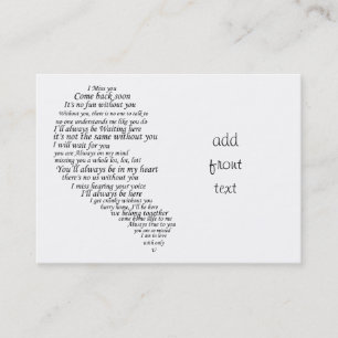 I Miss You Text in Half of Heart Business Card