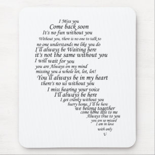 I Miss You  Text in Half of Heart Mouse Pad