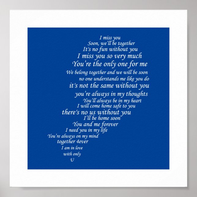 I Miss You  Text in Half of Heart Poster (Front)