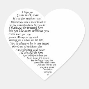 I Miss You  Text in Half of Heart Sticker