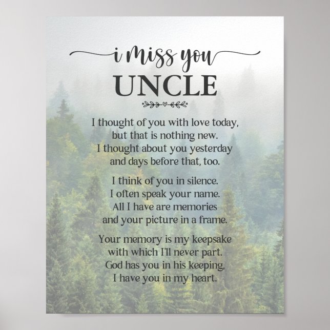 I Miss You Uncle Poem Poster (Front)